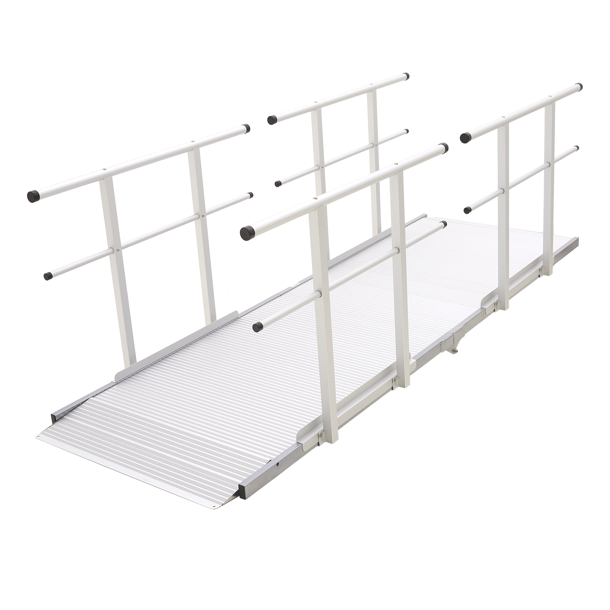 Silver Spring Folding Aluminum Mobility Ramp with Dual Handrails — 12ft. Length, 850-Lb. Capacity, 2in. Siderails, Textured Traction, Model# SSFHR-12